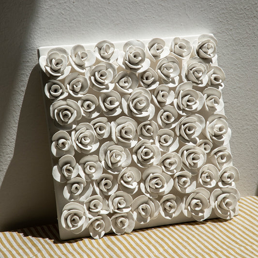 Handcrafted Ceramic Tile Art - Unique Home Décor Accent, Floral Design Tabletop Ornament