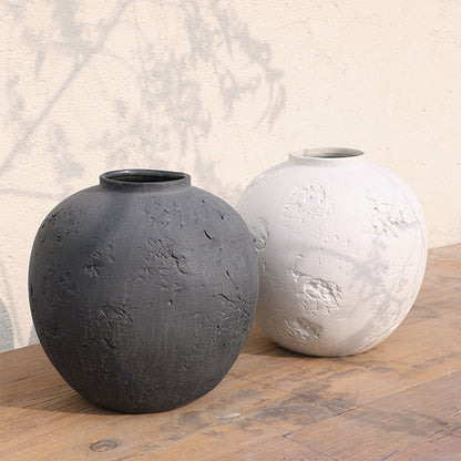 Handcrafted Travertine Ceramic Vase - Minimalist Spherical Design, Unique Artisan Decor Piece