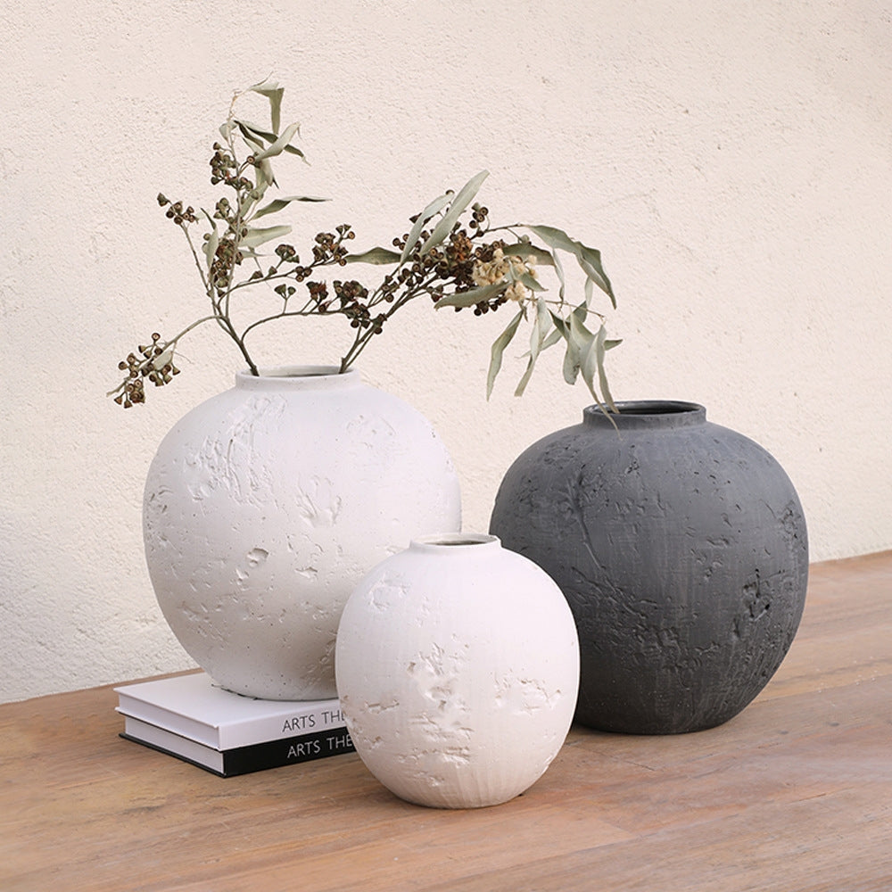 Handcrafted Travertine Ceramic Vase - Minimalist Spherical Design, Unique Artisan Decor Piece