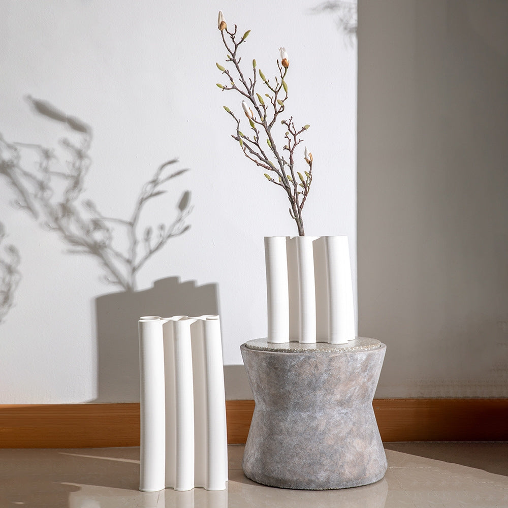 3D Printed Ceramic Vase - Elegant White Office Decor, Unique Art Piece