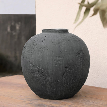 Handcrafted Travertine Ceramic Vase - Minimalist Spherical Design, Unique Artisan Decor Piece