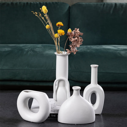 Handcrafted Modern Ceramic Vase Home Decor - Elegant White Art Pieces (7 Unique Shapes)