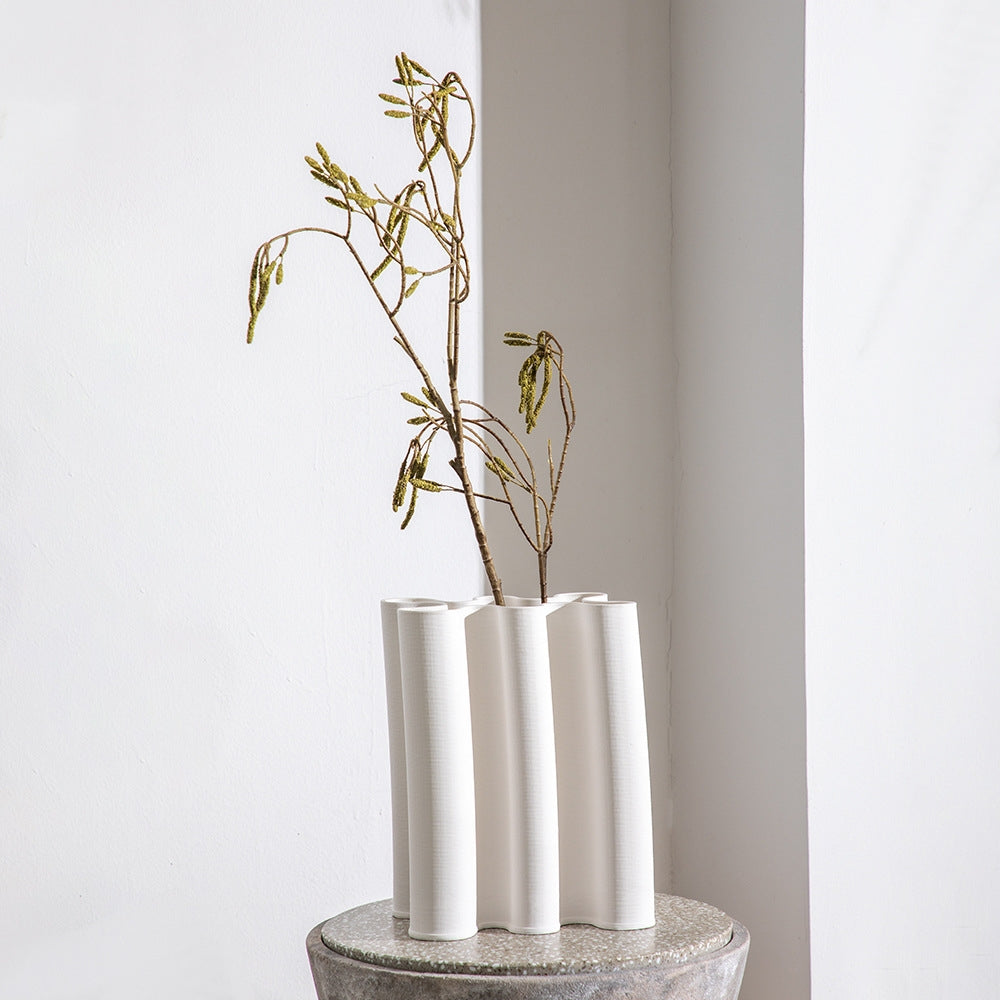 3D Printed Ceramic Vase - Elegant White Office Decor, Unique Art Piece