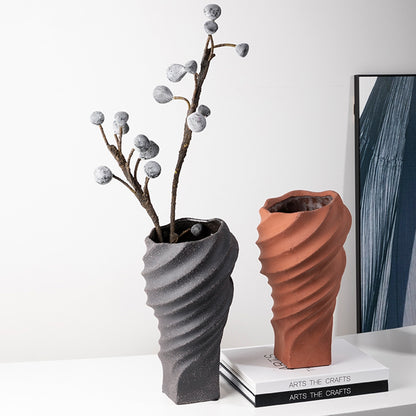 Handcrafted Rustic Layered Ceramic Vase - Unique Textured Decorative Piece for Home & Office