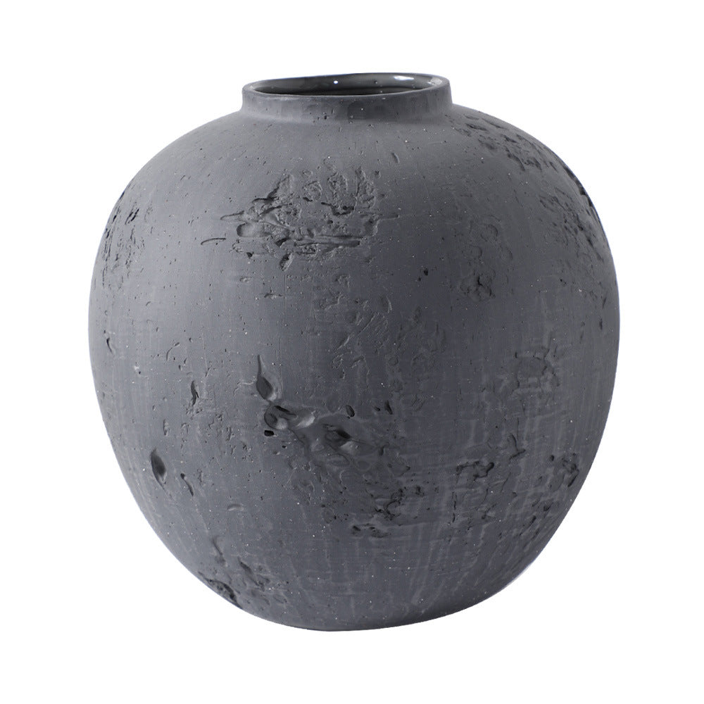 Handcrafted Travertine Ceramic Vase - Minimalist Spherical Design, Unique Artisan Decor Piece