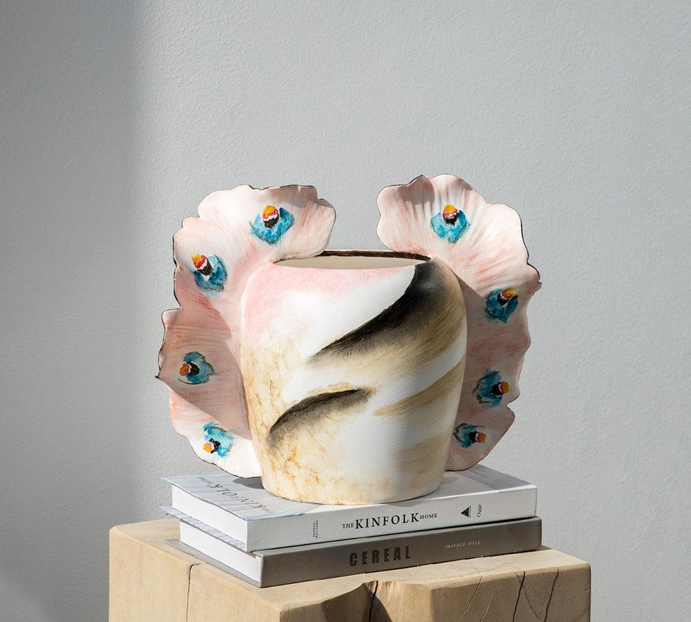 Handcrafted Ceramic Butterfly Wing Vase - Artistic Home Decor for Living Room and Office