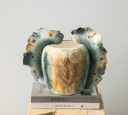 Handcrafted Ceramic Butterfly Wing Vase - Artistic Home Decor for Living Room and Office